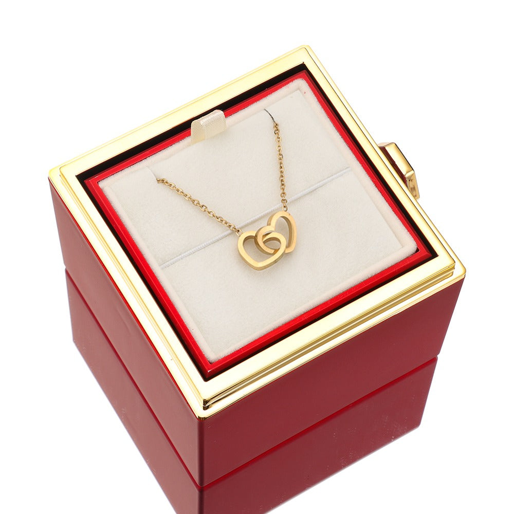 Joyero Lunavia con rosa eterna y collar de corazón – oro blanco de 14k y acabado en oro de 18k