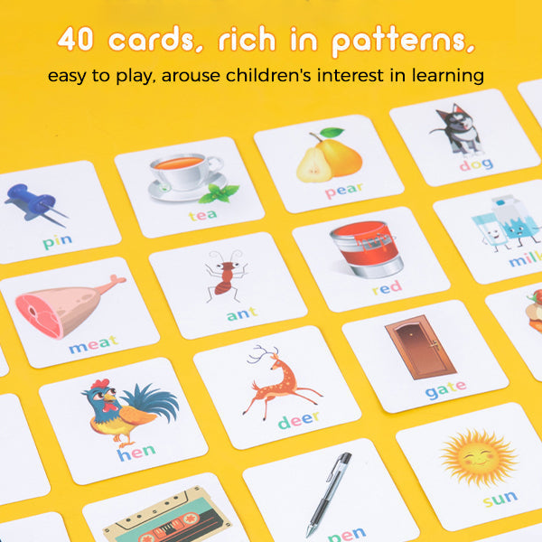 Juego de deletreo con bloques de madera y tarjetas ilustradas
