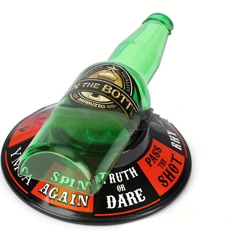 Juego de la botella para fiestas con base giratoria y 8 retos, juego de mesa para beber para adultos, plástico
