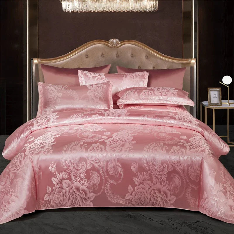 Juego de funda nórdica jacquard de rayón satinado 264×229 cm – Ropa de cama de lujo para verano