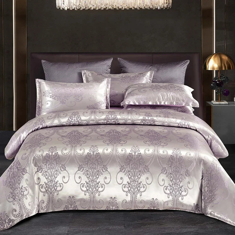 Juego de funda nórdica jacquard de rayón satinado 264×229 cm – Ropa de cama de lujo para verano