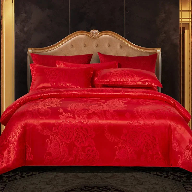 Juego de funda nórdica jacquard de rayón satinado 264×229 cm – Ropa de cama de lujo para verano