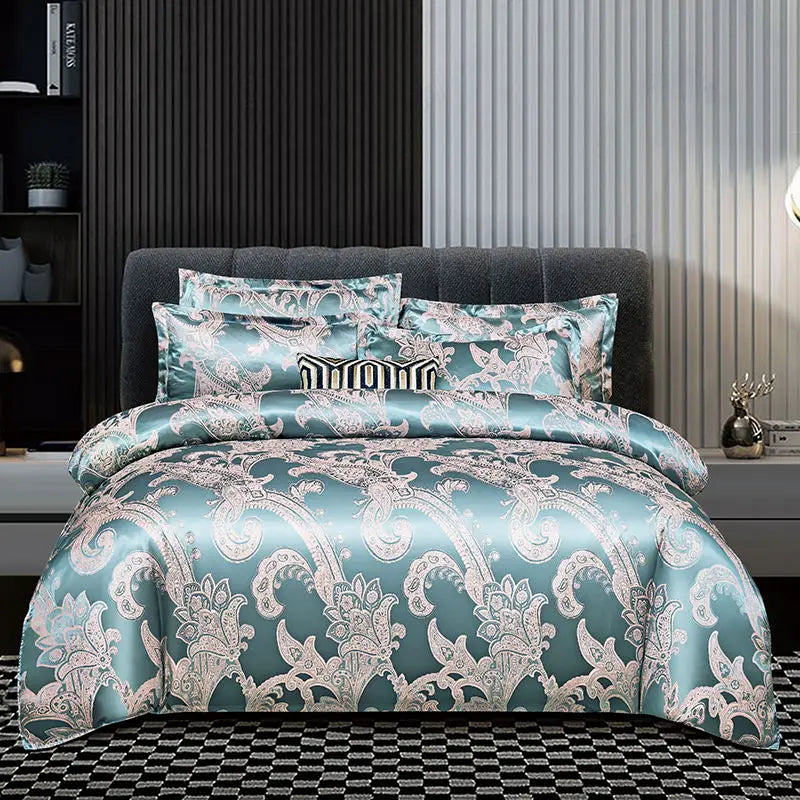 Juego de funda nórdica jacquard de rayón satinado 264×229 cm – Ropa de cama de lujo para verano