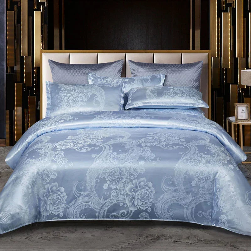 Juego de funda nórdica jacquard de rayón satinado 264×229 cm – Ropa de cama de lujo para verano