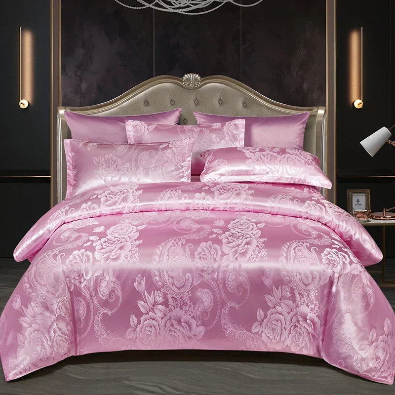 Juego de funda nórdica jacquard de rayón satinado 264×229 cm – Ropa de cama de lujo para verano
