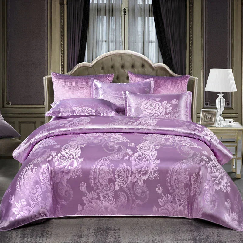 Juego de funda nórdica jacquard de rayón satinado 264×229 cm – Ropa de cama de lujo para verano