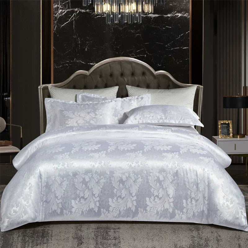 Juego de funda nórdica jacquard de rayón satinado 264×229 cm – Ropa de cama de lujo para verano