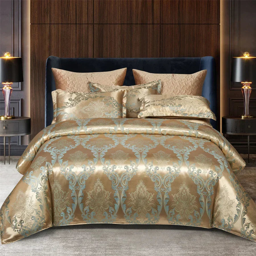 Juego de funda nórdica jacquard de rayón satinado 264×229 cm – Ropa de cama de lujo para verano