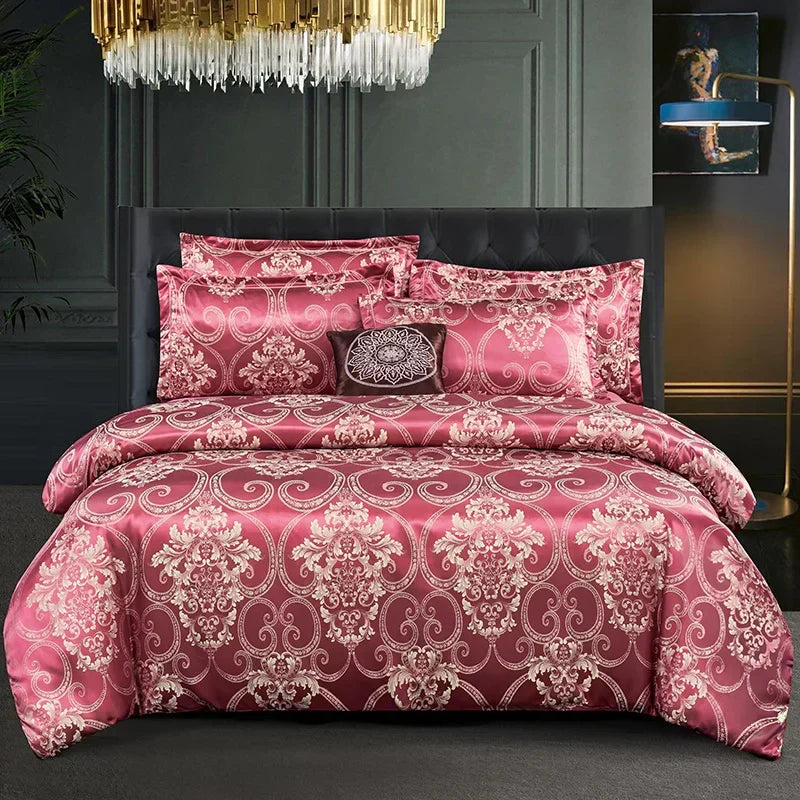 Juego de funda nórdica jacquard de rayón satinado 264×229 cm – Ropa de cama de lujo para verano