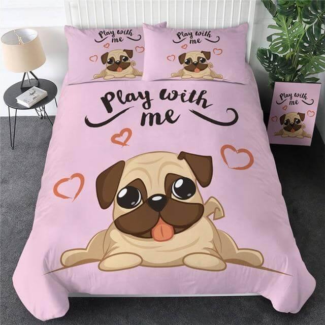 Juego de funda nórdica Pug hippie de dibujos animados – 3 piezas
