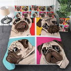 Juego de funda nórdica Pug hippie de dibujos animados – 3 piezas