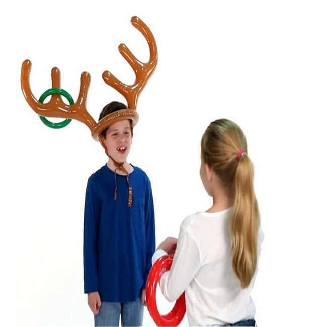 Juego de lanzamiento de anillas con diadema de reno hinchable para Navidad