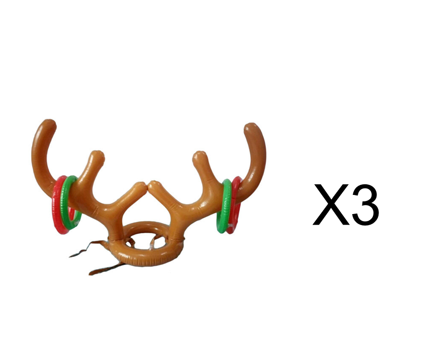 Juego de lanzamiento de anillas con diadema de reno hinchable para Navidad
