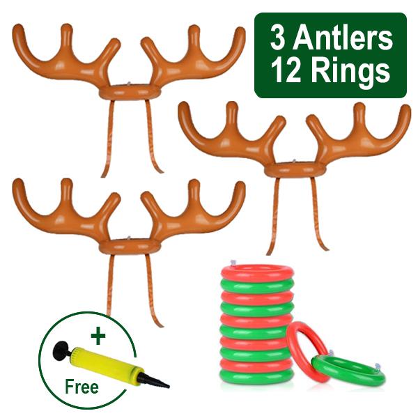Juego de lanzamiento de anillas con diadema de reno hinchable para Navidad