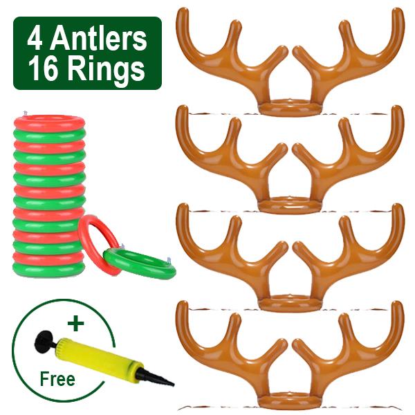 Juego de lanzamiento de anillas con diadema de reno hinchable para Navidad