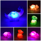 Juguete de baño dinosaurio luminoso con LED de colores para niños