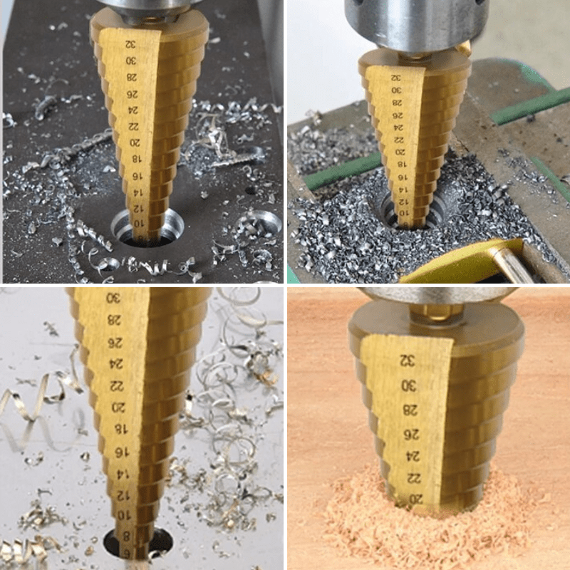 Kit de brocas escalonadas SpeedCut – Acero rápido con titanio para madera, plástico y metal