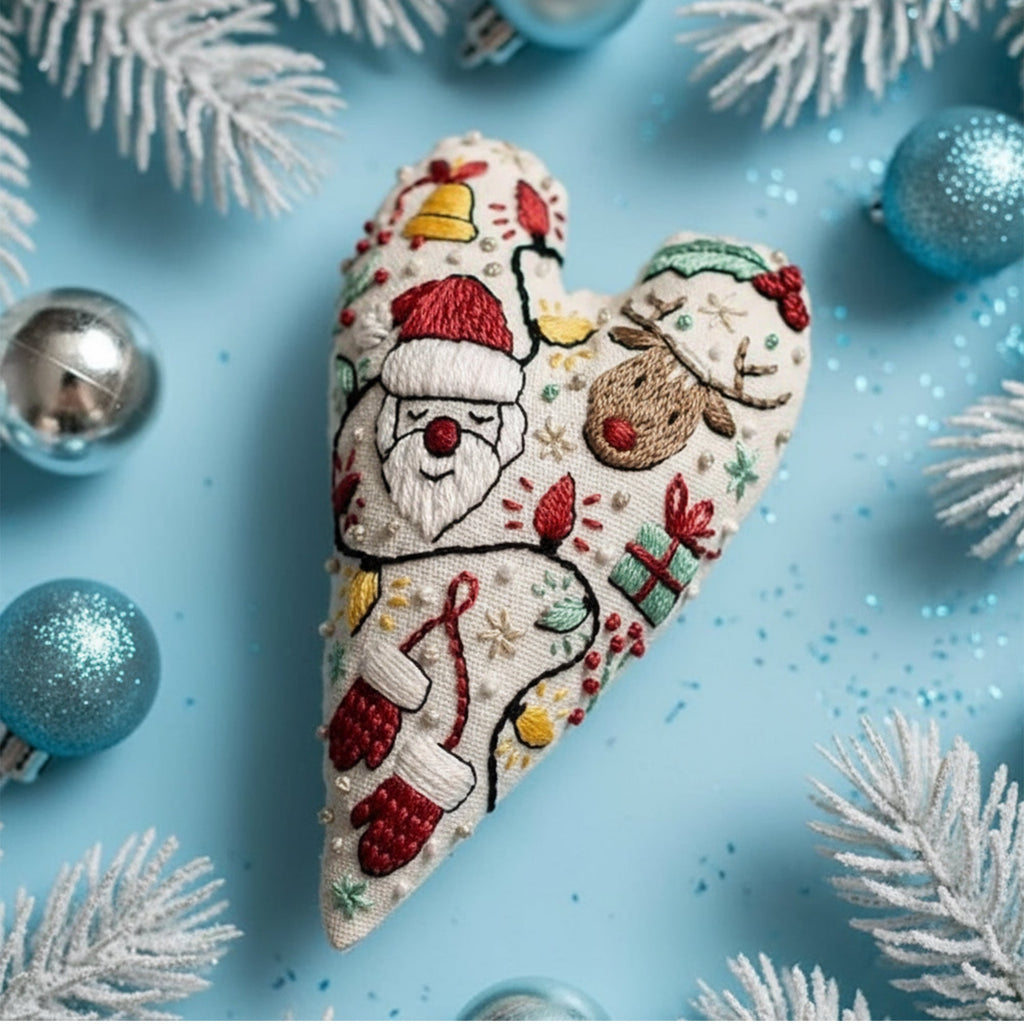 Kit de bordado navideño DIY con forma de corazón