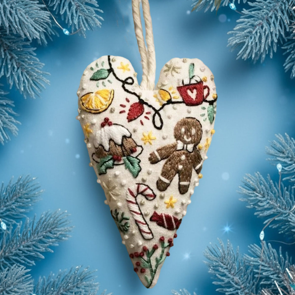 Kit de bordado navideño DIY con forma de corazón