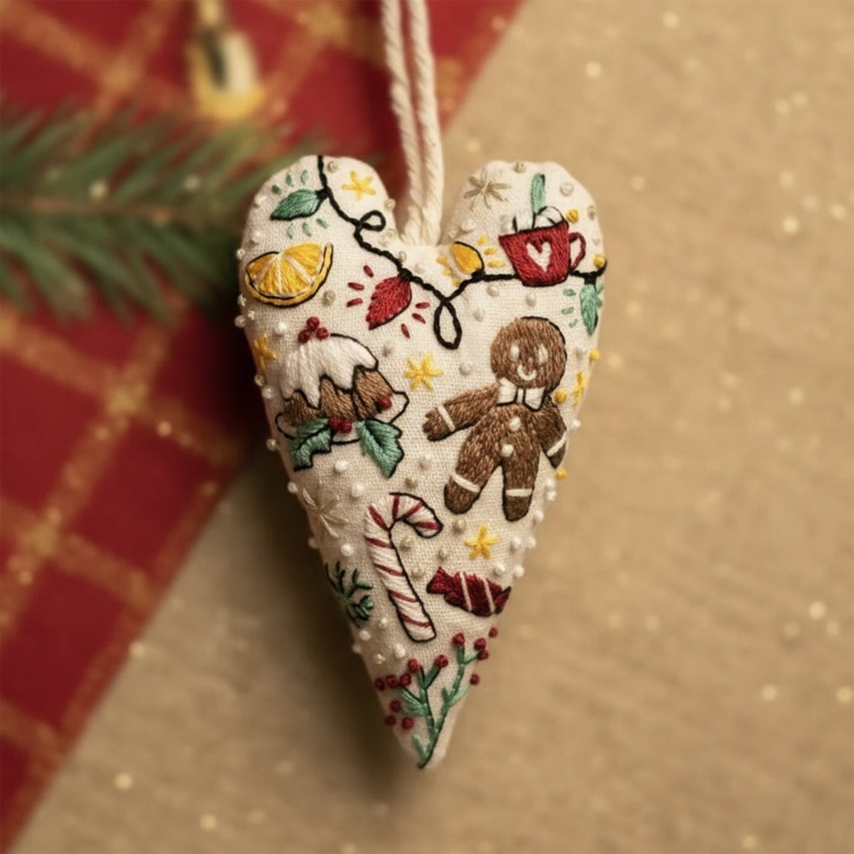 Kit de bordado navideño DIY con forma de corazón