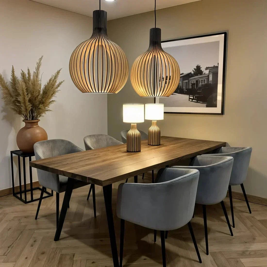 Lámpara colgante de madera ajustable con iluminación LED vintage