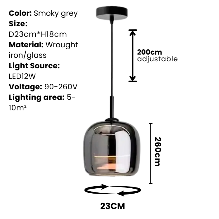 Lámpara colgante nórdica de cristal negro – Iluminación moderna para isla de cocina y comedor