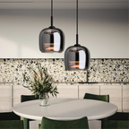 Lámpara colgante nórdica de cristal negro – Iluminación moderna para isla de cocina y comedor