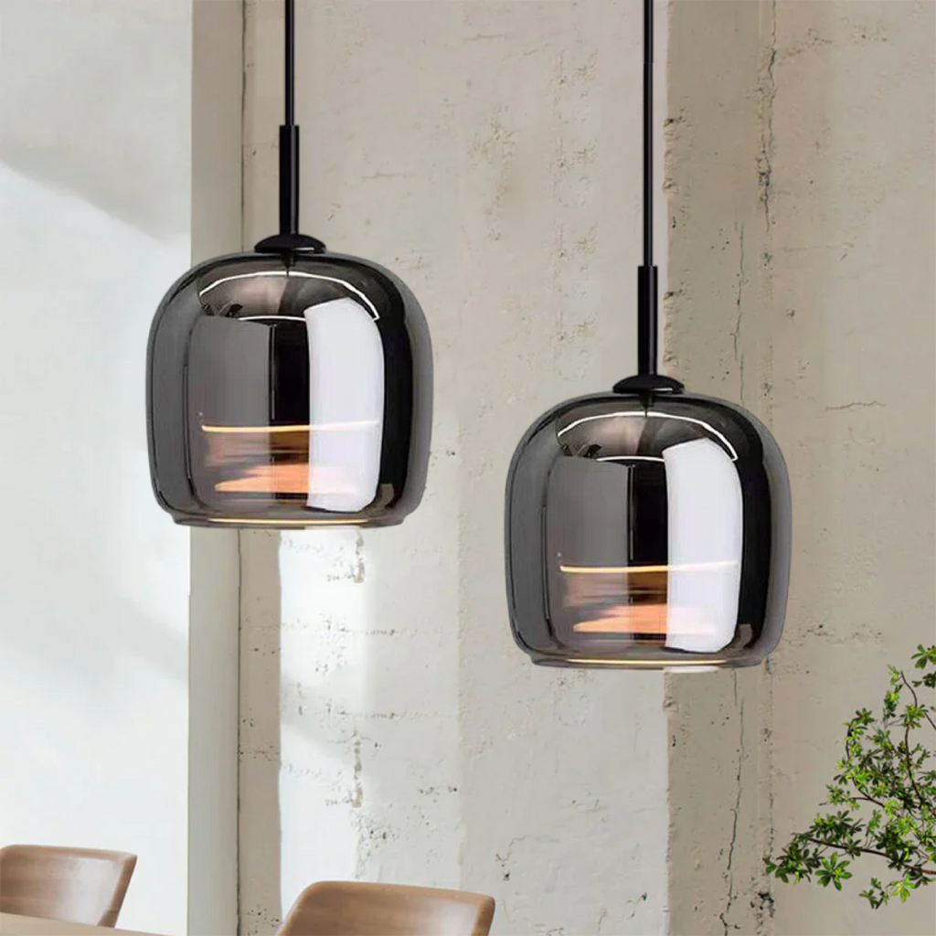 Lámpara colgante nórdica de cristal negro – Iluminación moderna para isla de cocina y comedor