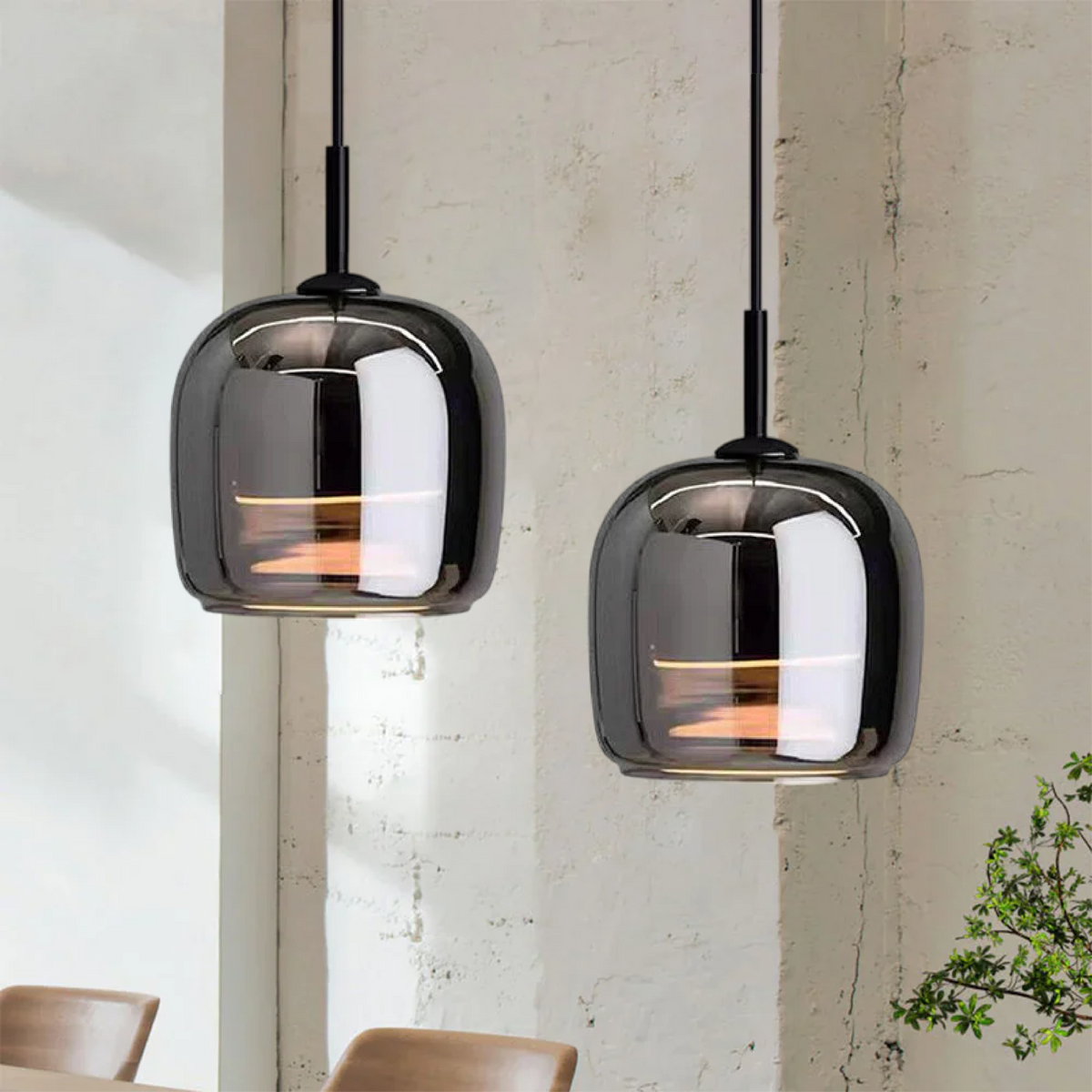 Lámpara colgante nórdica de cristal negro – Iluminación moderna para isla de cocina y comedor