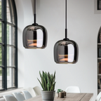 Lámpara colgante nórdica de cristal negro – Iluminación moderna para isla de cocina y comedor