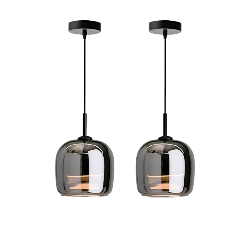 Lámpara colgante nórdica de cristal negro – Iluminación moderna para isla de cocina y comedor