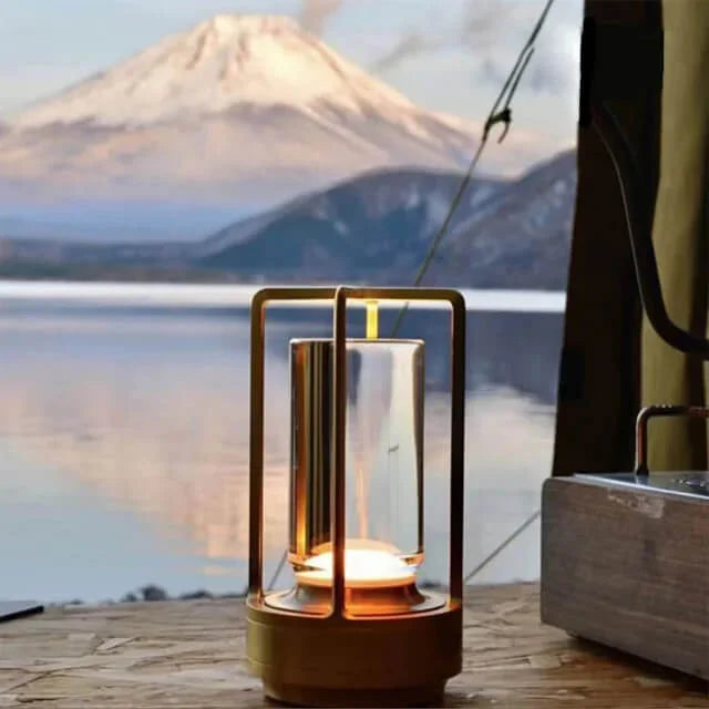 Lámpara de mesa de cristal con panel táctil y carga USB
