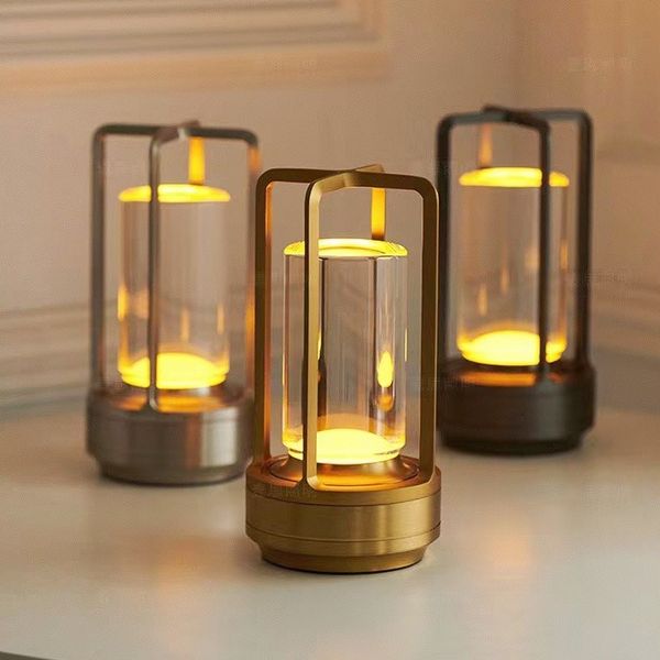 Lámpara de mesa de cristal con panel táctil y carga USB