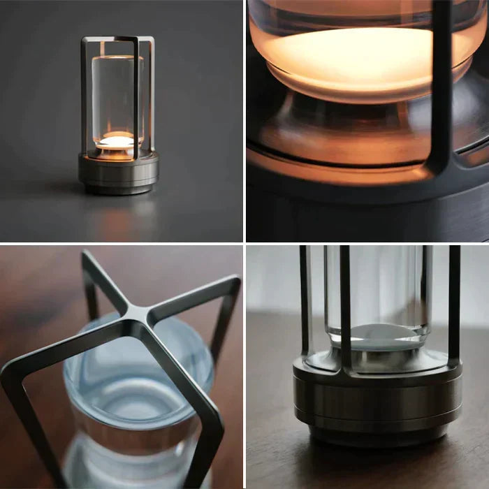 Lámpara de mesa de cristal con panel táctil y carga USB