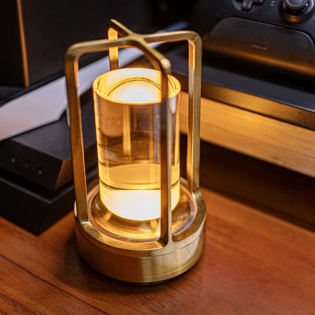 Lámpara de mesa de cristal con panel táctil y carga USB
