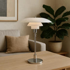 Lámpara de mesa de cristal con pantalla de tres niveles estilo nórdico, base de hierro dorada o plateada, casquillo E27 