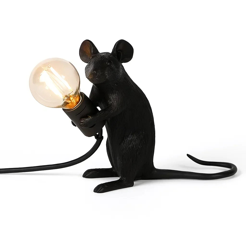 Lámpara de mesa LED ratón de resina con luz cálida