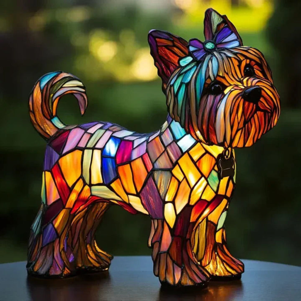 Lámpara de mesa perro estilo Tiffany | Diseño de bulldog francés en vidrio emplomado