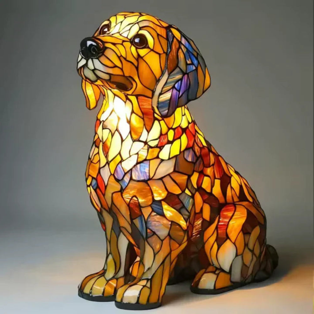 Lámpara de mesa perro estilo Tiffany | Diseño de bulldog francés en vidrio emplomado
