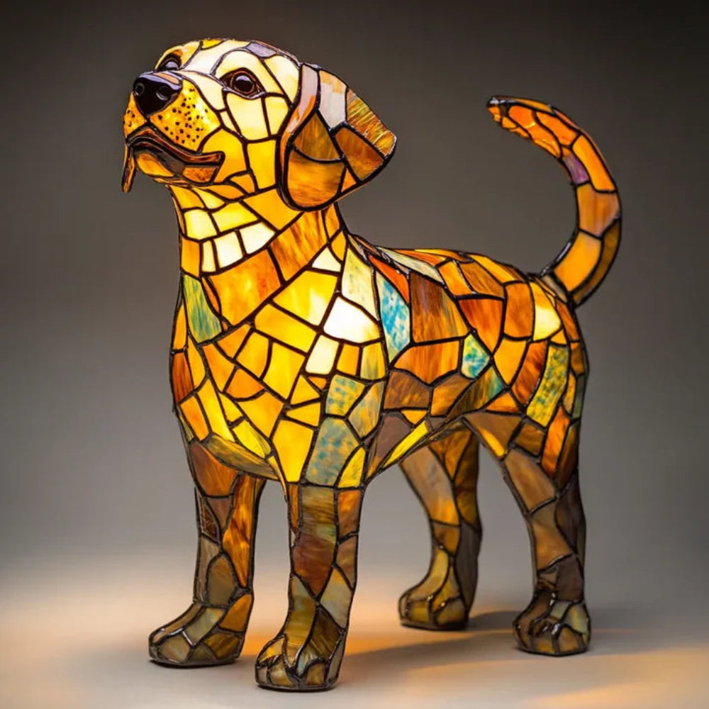 Lámpara de mesa perro estilo Tiffany | Diseño de bulldog francés en vidrio emplomado