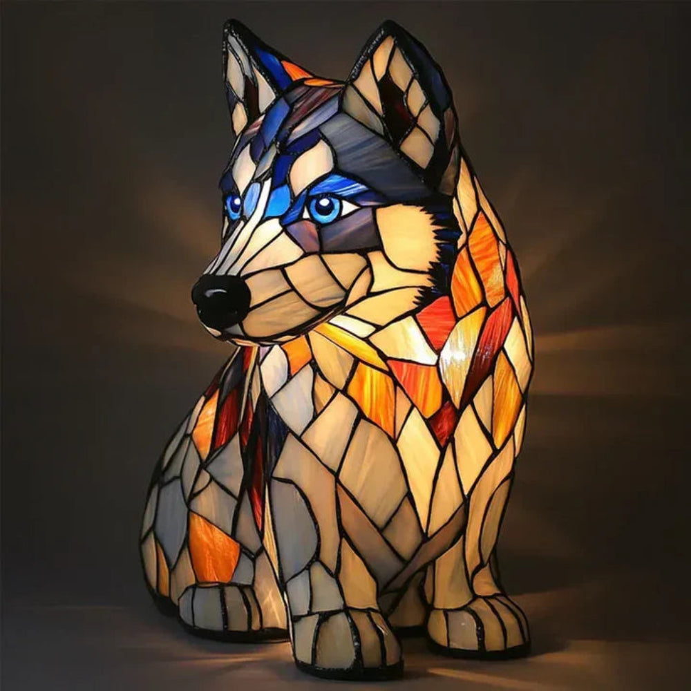 Lámpara de mesa perro estilo Tiffany | Diseño de bulldog francés en vidrio emplomado