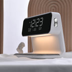 Lámpara de mesita 3 en 1 con cargador inalámbrico, despertador LCD y luz LED regulable táctil