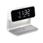 Lámpara de mesita 3 en 1 con cargador inalámbrico, despertador LCD y luz LED regulable táctil