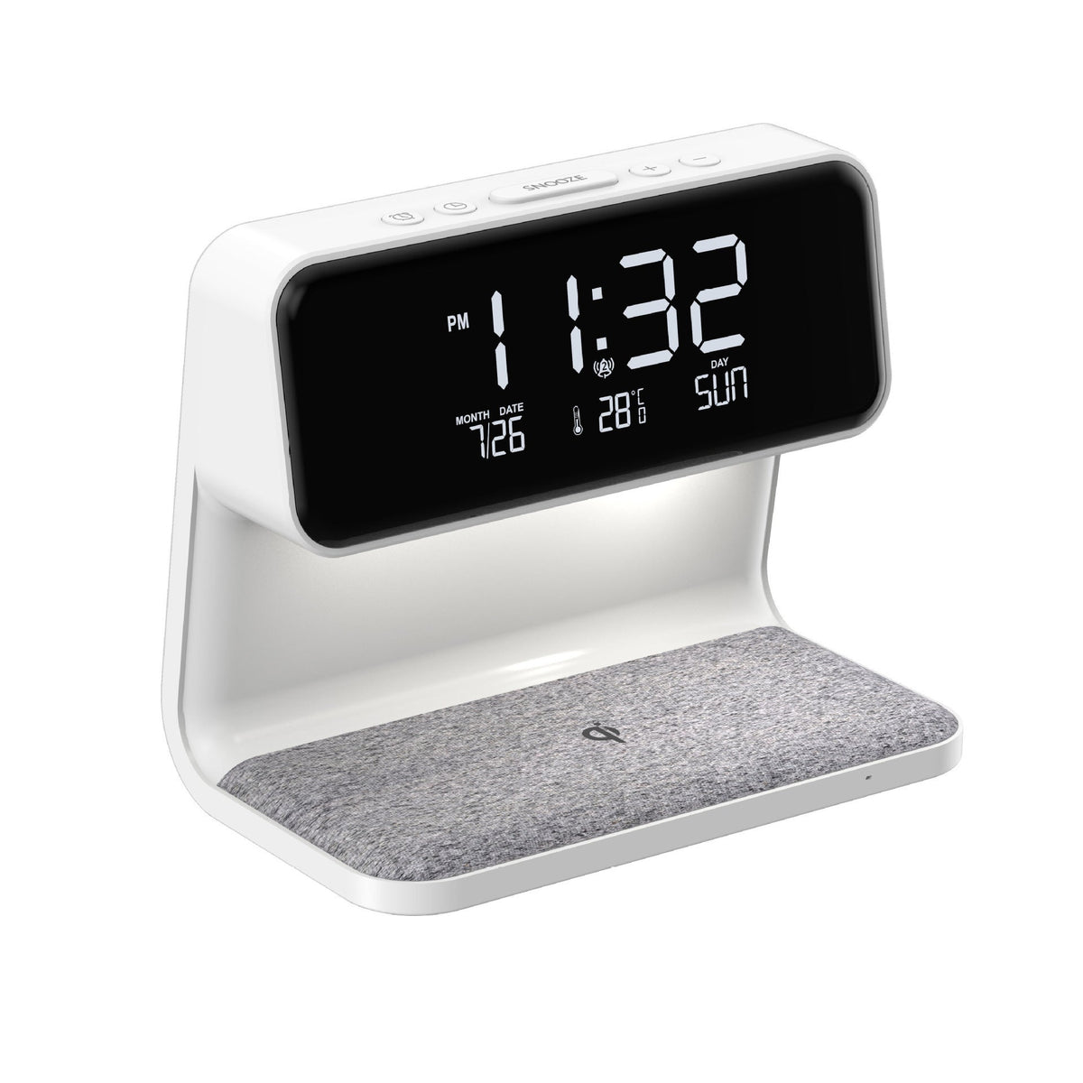 Lámpara de mesita 3 en 1 con cargador inalámbrico, despertador LCD y luz LED regulable táctil