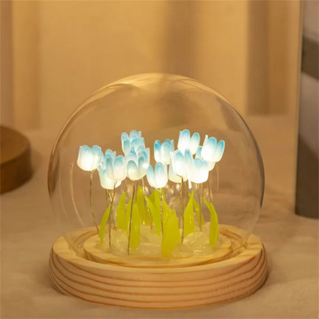Lámpara de noche LED con tulipanes artificiales hechos a mano