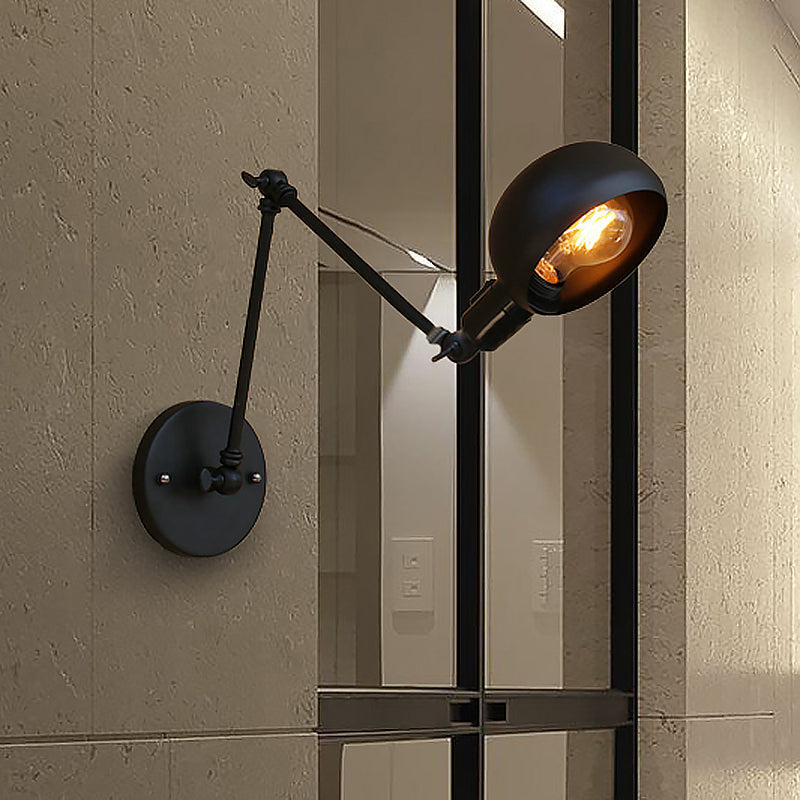Lámpara de pared industrial negra con brazo articulado y pantalla tipo cuenco