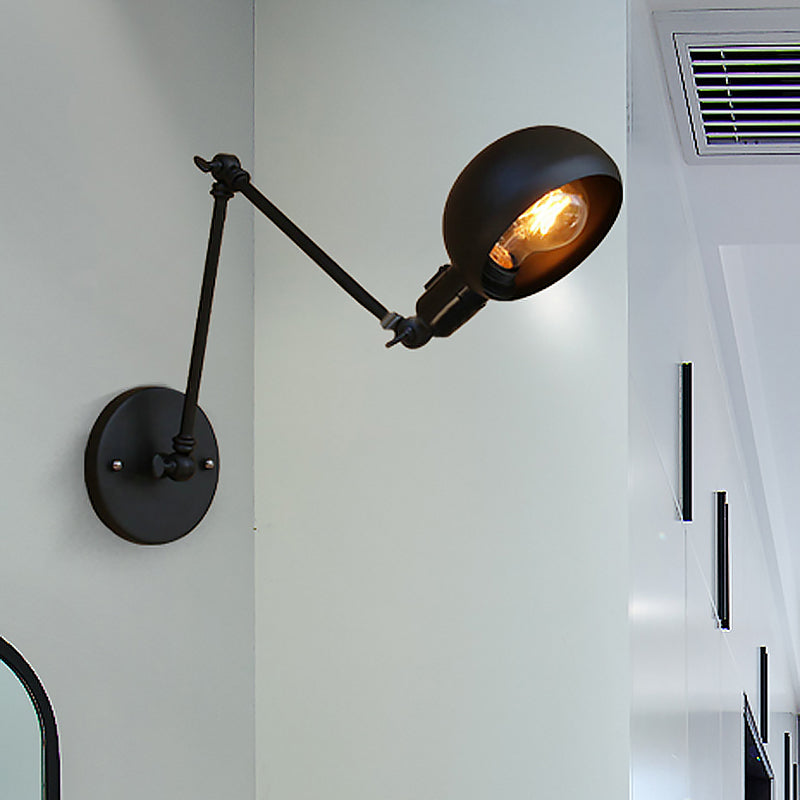 Lámpara de pared industrial negra con brazo articulado y pantalla tipo cuenco
