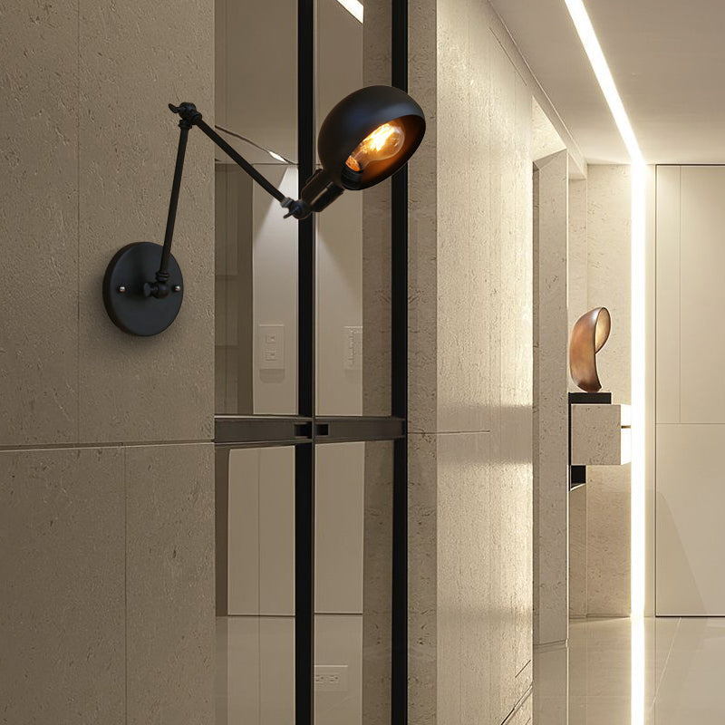 Lámpara de pared industrial negra con brazo articulado y pantalla tipo cuenco