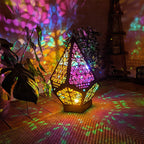 Lámpara de pie estrella polar bohemia de madera con proyector LED de colores