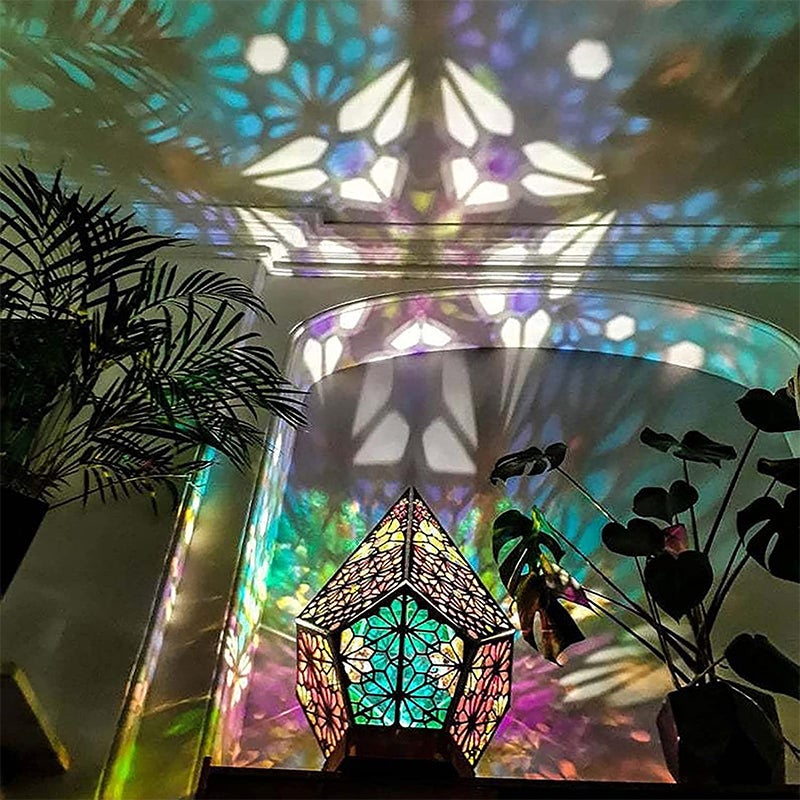 Lámpara de pie estrella polar bohemia de madera con proyector LED de colores